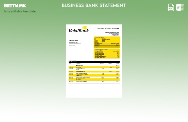 модерен стил Извод на сметка на компанијата Vakifbank Шаблон Word и PDF